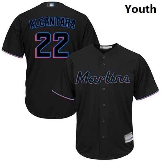 Marlins #22 Sandy Alcantara Black Cool Base Stitched Youth Baseball Jersey